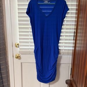 Athleta  Blue V-Neck ruched Dress